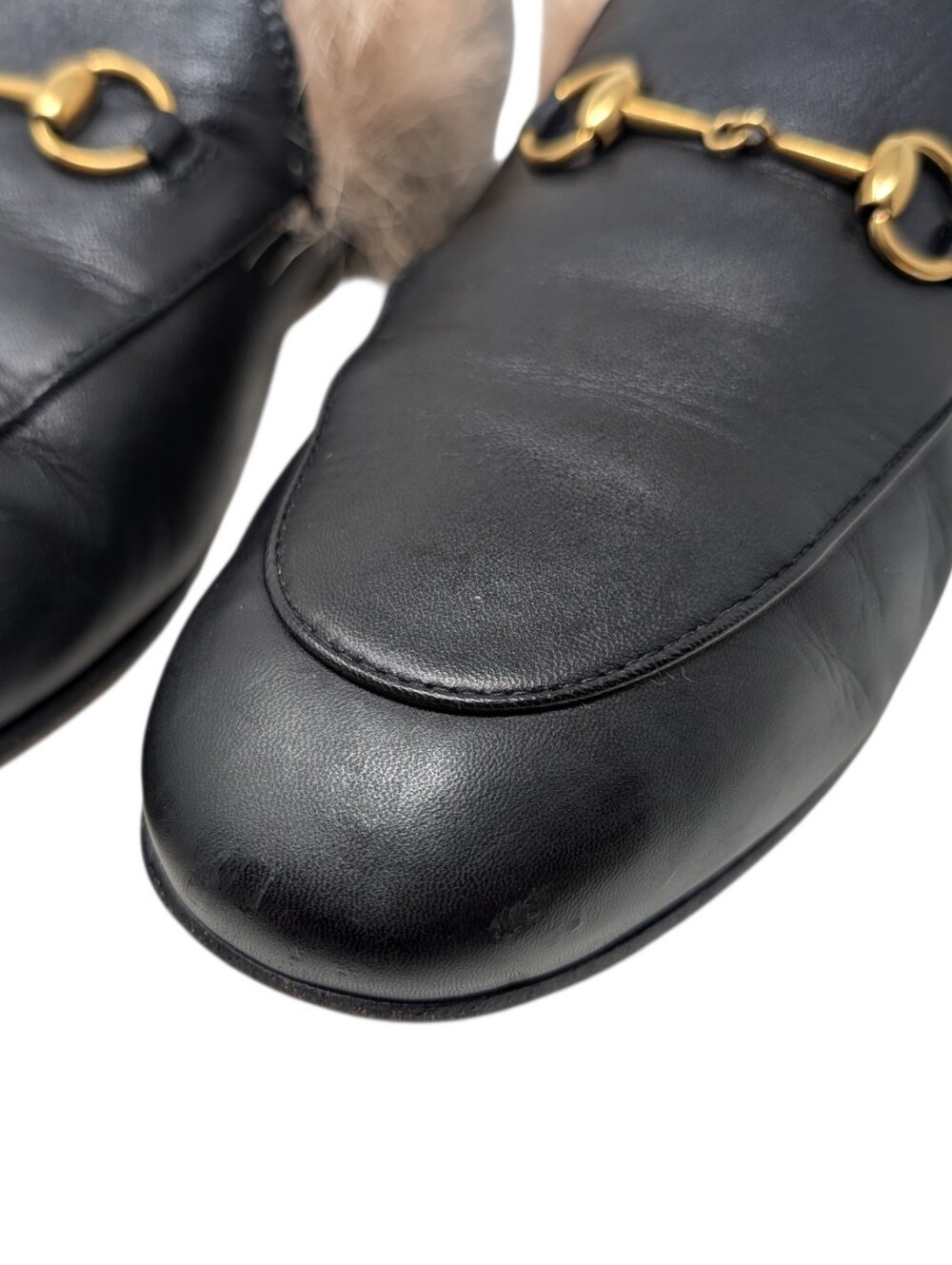 Gucci Black Leather Fur Jordaan Loafer Size EU 39 - Picture 9 of 12